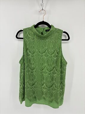 Soprano Green Lace Mock Neck Sleeveless Camisole Top